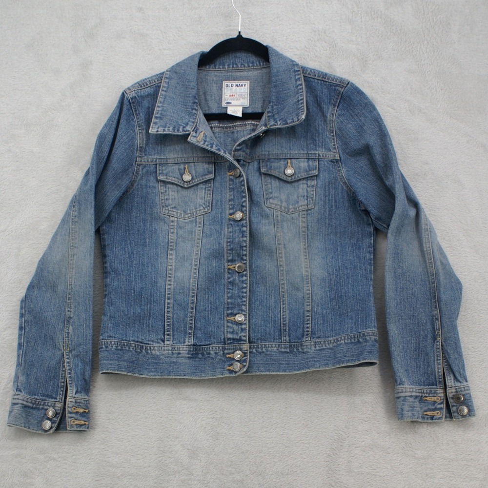 Old Navy Women's L Denim Trucker Jacket 100% Cotton Blue Jean Medium Wash